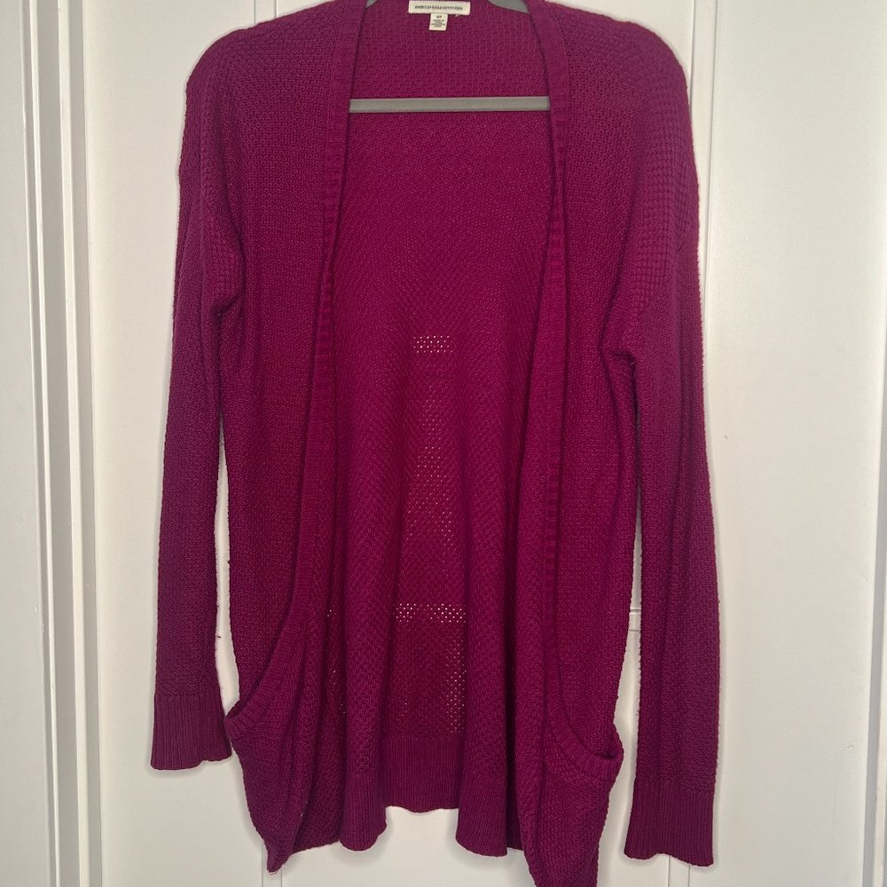 Dark Pink Knit Sweater Cardigan- AE